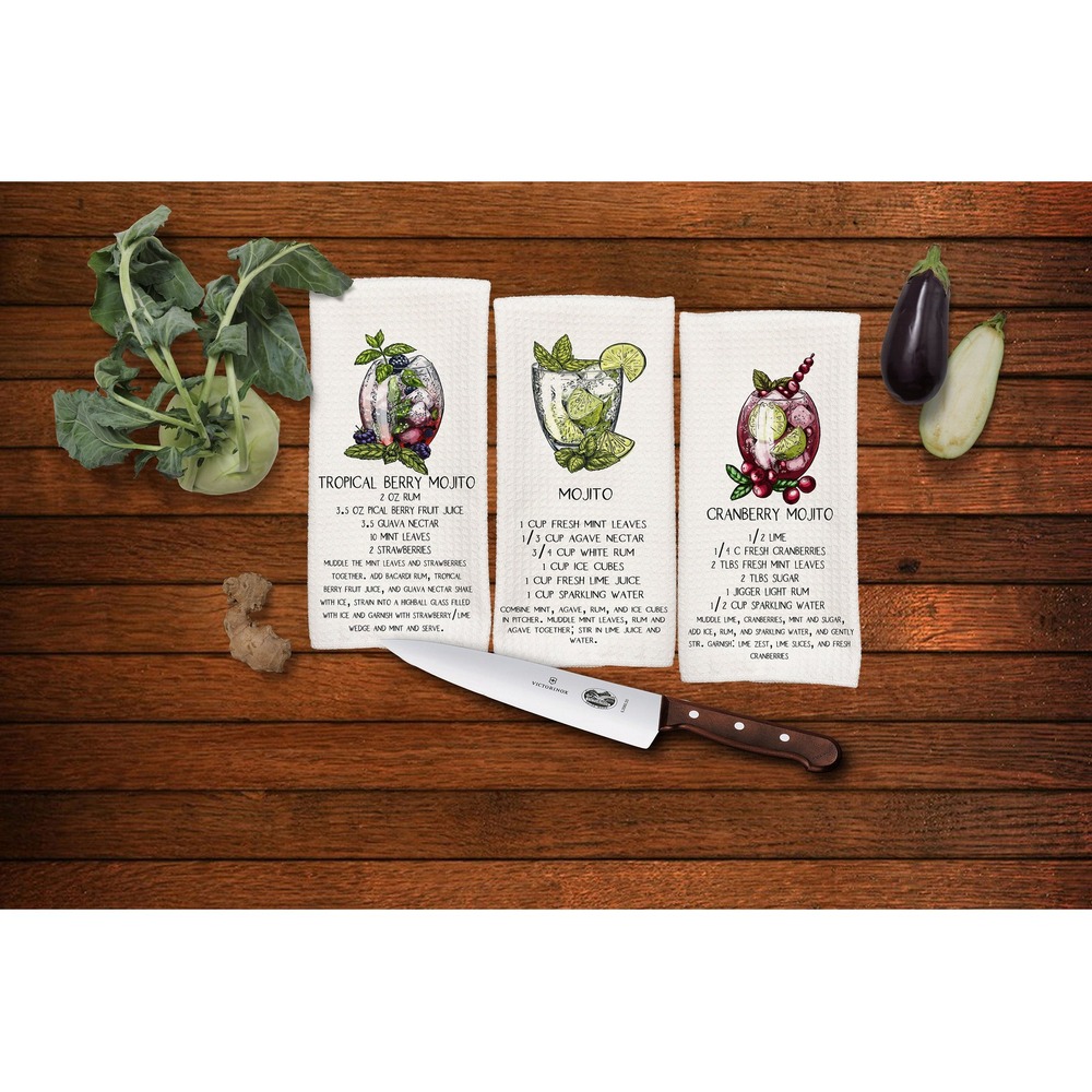 Mojitos Beverage recipe Bar towel set,‎ Great gift for Dad,  Cocktails set 2